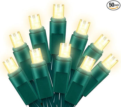25ft 50 Counts Warm White LED Christmas Lights - Commercial Grade Outdoor Waterproof, Green Wire, Xmas Tree Lights, IP:65, UL