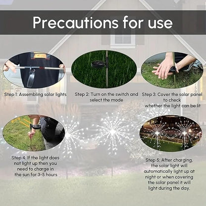 PINHEN Solar Firework Lights, 2 Pack Solar Garden Lights 200 LEDs 8 Lighting Modes Solar Lights Outdoor Waterproof for Garden Path Yard Patio Walkway Pathway Party Wedding Decorative (White)
