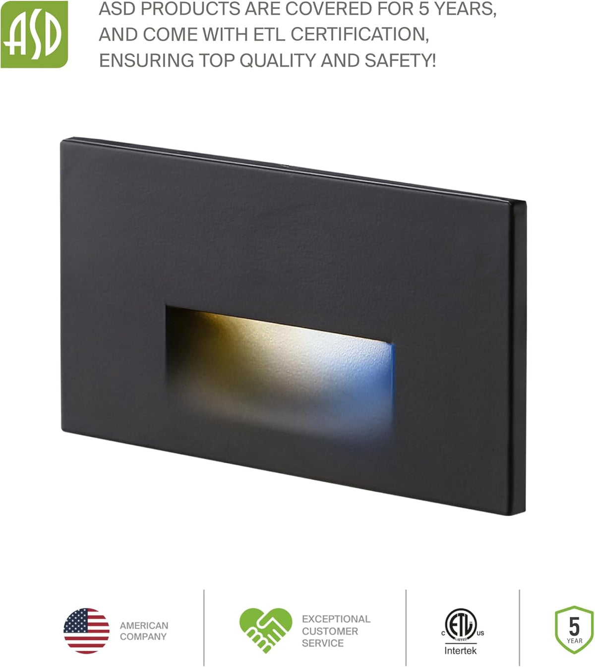 ASD LED Recessed Step Light Fixture, Outdoor & Indoor Tread Lighting | 3CCT, Motion Sensor, Waterproof, ETL Listed | Lumora