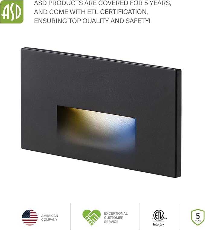 ASD LED Recessed Step Light Fixture, Dusk to Dawn Outdoor Tread Lighting | 3CCT, Motion Sensor, Photocell | Lumora