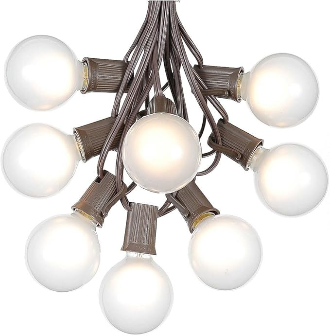 G50 Patio String Lights with 125 Frosted Globe Bulbs – Outdoor String Lights – Market Bistro Café Hanging String Lights – Patio Garden Umbrella Globe Lights - Brown Wire - 100 Feet