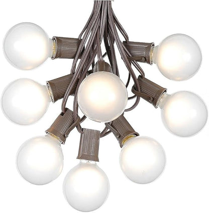 G50 Patio String Lights with 125 Frosted Globe Bulbs – Outdoor String Lights – Market Bistro Café Hanging String Lights – Patio Garden Umbrella Globe Lights - Brown Wire - 100 Feet