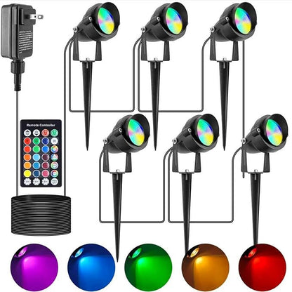 Chrisrmas Spotlights Outdoor, 24W Color Changing Landscape Lighting with Remote & Timer (4H/6H/8H), IP65 Waterproof Aluminum RGB Spot lights for Yard, Garden, House Halloween Decorations (6 lights)
