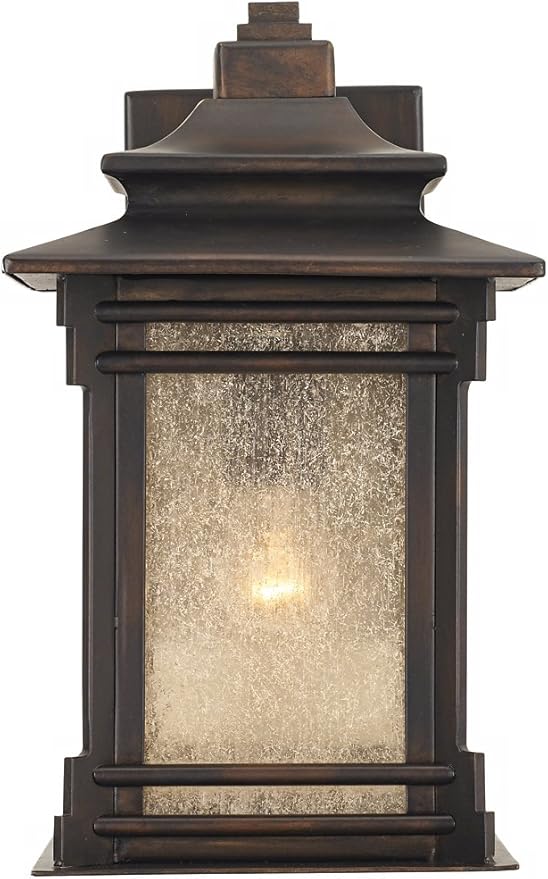 Franklin Iron Works Hickory Point Farmhouse Rustic Mission Outdoor Wall Light Fixture Walnut Bronze 12" Frosted | Lumora