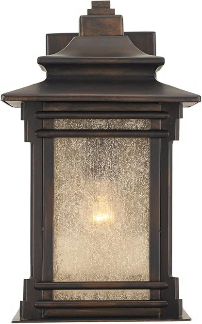 Franklin Iron Works Hickory Point Farmhouse Rustic Mission Outdoor Wall Light Fixture Walnut Bronze 12" Frosted Cream Glass for Exterior Barn Deck House Porch Yard Patio Outside Garage Front Door