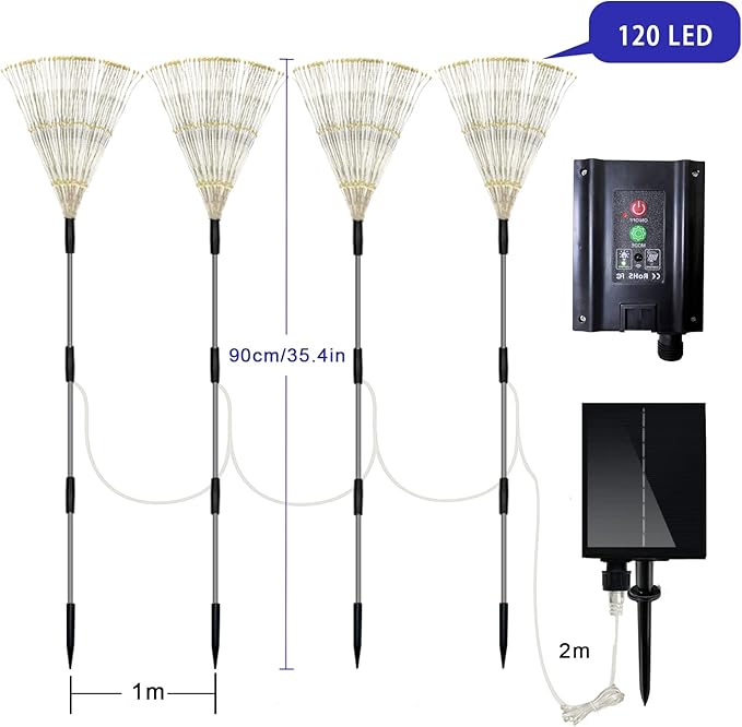 Solar Outdoor Lights,4 Pack 120 LED Waterproof Solar Firework Lights are 8 Modes Decorative Sparkles Stake | Lumora