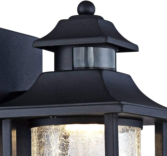 John Timberland Westray Outdoor Wall Light Fixture LED Black Lantern 11 1/2" Clear Crackled Glass Motion Sensor | Lumora