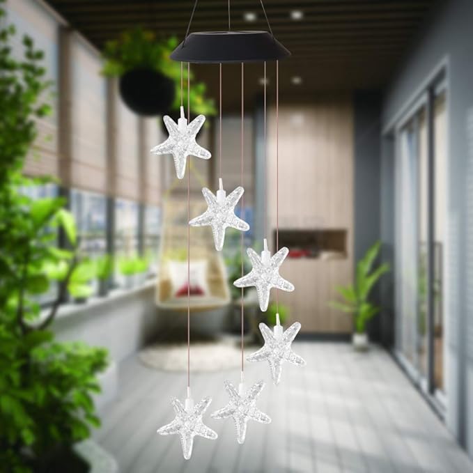 Solar Mobile Lights Hanging Wind Chime, Color Changing Outdoor Solar Garden Decorative Lights for Walkway Pathway Backyard Decoration Parties (Sea Star)