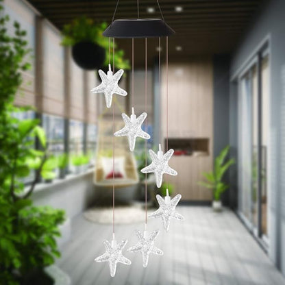 Solar Mobile Lights Hanging Wind Chime, Color Changing Outdoor Solar Garden Decorative Lights for Walkway Pathway Backyard Decoration Parties (Sea Star)