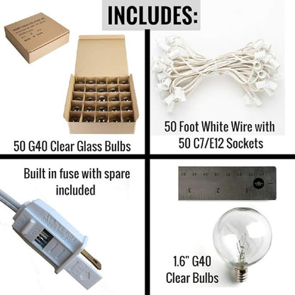 Hometown Evolution, Inc. 50 Foot G40 Globe Patio String Lights with Clear Bulbs (White Wire)