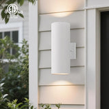 mirrea 14" Modern Outdoor Porch Light Patio Light in 2 Lights with Aluminum Cylinder and Tempered Glass Cover | Lumora