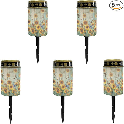 Sunflower Wood Solar Garden Lights Outdoor Decorative,Solar Pathway Lights for Yard Patio Driveway,LED Solar Lantern Landscape Lighting Waterproof Flameless Lights