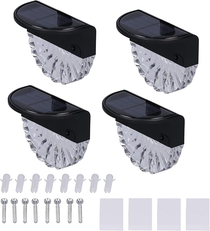 Solar Deck Lights, Polycrystalline Silicon Solar Fence Lights with 2 Lighting Modes for Outdoor Path Garden Balcony Garage Wall