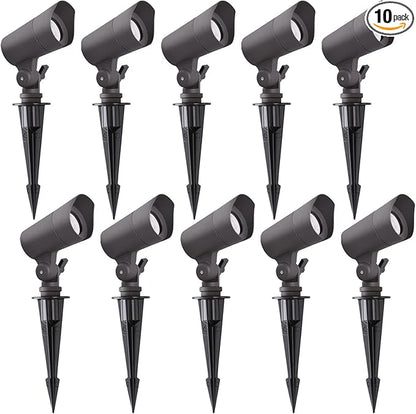 E ENERGETIC LIGHTING LED Landscape Lights with Connectors, 12V Low Voltage, Warm White 3000k, 4W, 175LM, Outdoor Waterproof Garden Pathway Lights Wall Tree Flag Spotlights with Spike Stand, 10 Pack