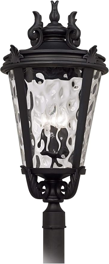 John Timberland Marseille Vintage Outdoor Post Light Fixture Textured Black Scroll 33 1/2" Clear Hammered Glass for | Lumora