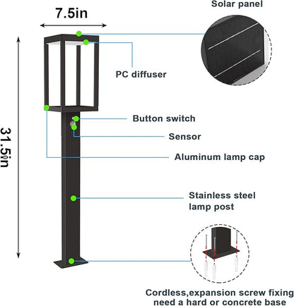 Solar Outdoor Path Light Motion Sensor Lawn Bright Lamp，LED Waterproof Aluminum Landscape Lighting Pathway High Lumen for Garden Yard Lawn Walkway Driveway Dusk to Dawn PIR Square Decoration