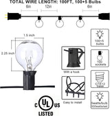 Abeja Outdoor String Light 100 Ft G40 Patio Lights with 105 Edison Glass Bulbs E12 Socket Base (5 Spare) Globe | Lumora