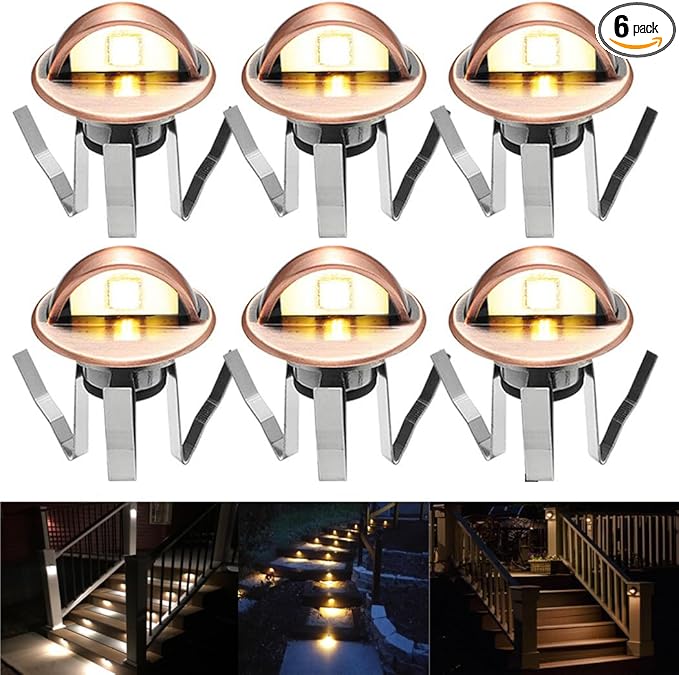 FVTLED Pack of 6 Low Voltage LED Stair Deck Lights kit Φ1.38 Outdoor Garden Yard Decoration Lamp Recessed Landscape Pathway Step Warm White LED Lighting, Red Bronze