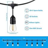 TORCHSTAR 96ft LED Outdoor String Lights, Patio Light with 30+2 Shatterproof Vintage Edison Bulbs, S14 E12 Sockets | Lumora