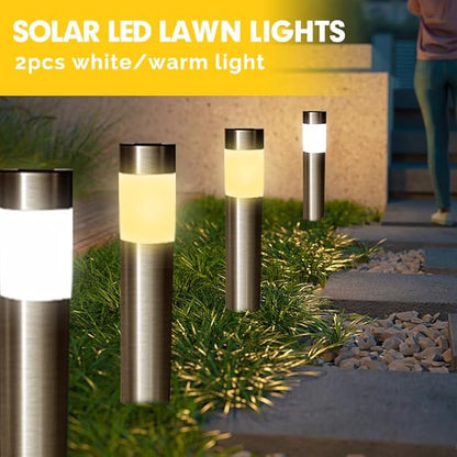 2 Pack Solar Pathway Lights Outdoor, Modern Design Waterproof Solar Landscape Lighting, Bright Garden Lights for Patio Lawn Yard Walkway Driveway (Warm White) (Warm Light)