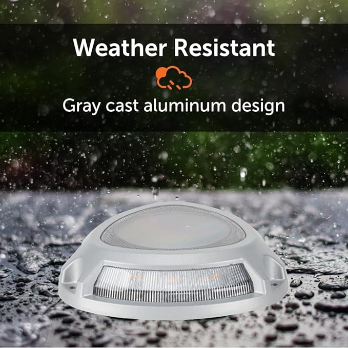 Step Light with Motion Sensor, Set of 4 Driveway Lights, Grey Cast Aluminum, 25 Lumen Solar Lights for Outdoor Steps, Patio, Boat Dock, Pool Deck, Pathways