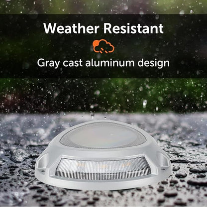 Step Light with Motion Sensor, Set of 4 Driveway Lights, Grey Cast Aluminum, 25 Lumen Solar Lights for Outdoor Steps, Patio, Boat Dock, Pool Deck, Pathways