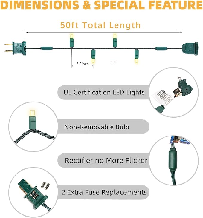 Warm White LED Christmas Lights Outdoor– 50ft 100 Counts Commercial Grade Outdoor Waterproof Green Wire Tree | Lumora