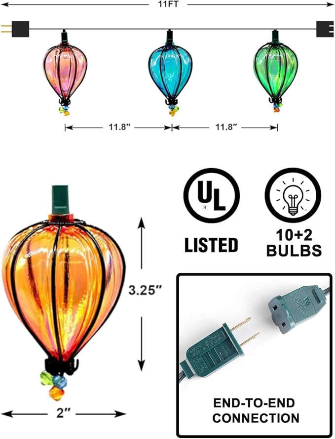 11FT Multicolor String Lights with 10 Bulbs, Colored Backyard Patio Indoor/Outdoor UL Listed String Lights, Hanging | Lumora