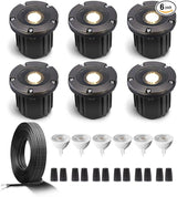 Gardenreet Brass Low Voltage In Ground Lights Kit(6 Pack) with MR16 Bulb & 100Feet Wire & Connectors, 12V AC/DC LED | Lumora