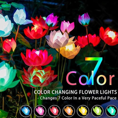 Solar Garden Lights Upgraded Solar Lotus Flower Lights, Solar Lights Outdoor for Garden, Patio, Yard Decoration, 7 Color Changing Solar Decorative Lights(2 Pack)