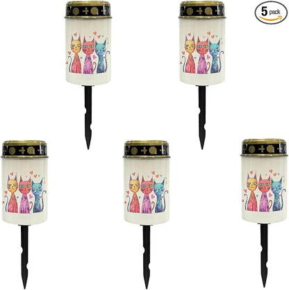 Colorful Cat Solar Outdoor Lights Solar Lights Waterproof Garden Stake Lights Solar Pathway Lights for Yard Patio Driveway Decoration Landscape Lighting Spotlights-Warm White Lights