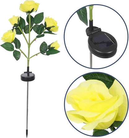 Alipis 2pcs Solar Flower Lights Outdoor 5-Head Rose Solar Garden Lights Waterproof Lawn Stake LED Solar-Powered Pathway Lamps for Patio and Yard Decoration