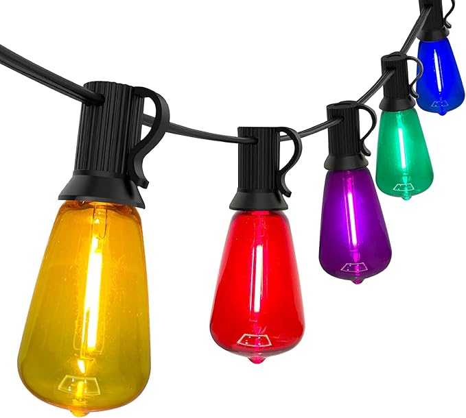 50Ft Outdoor Multicolor String Lights, LED Dimmable Christmas Multicolor Lights Outdoor Waterproof with 25 ST38 Colored LED Bulbs, 2700k Shatterproof for Backyard Gazebo Porch Garden Outside Decor