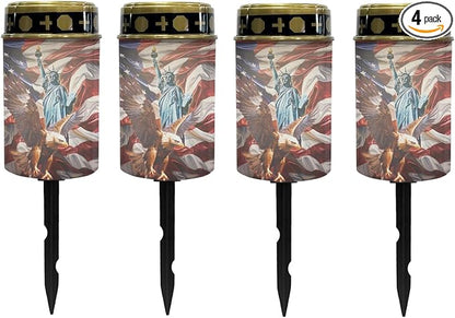 US Flag Eagle Cemetery Lights - Solar Powered Outdoor Garden & Landscape Lights - Waterproof, Fairylike