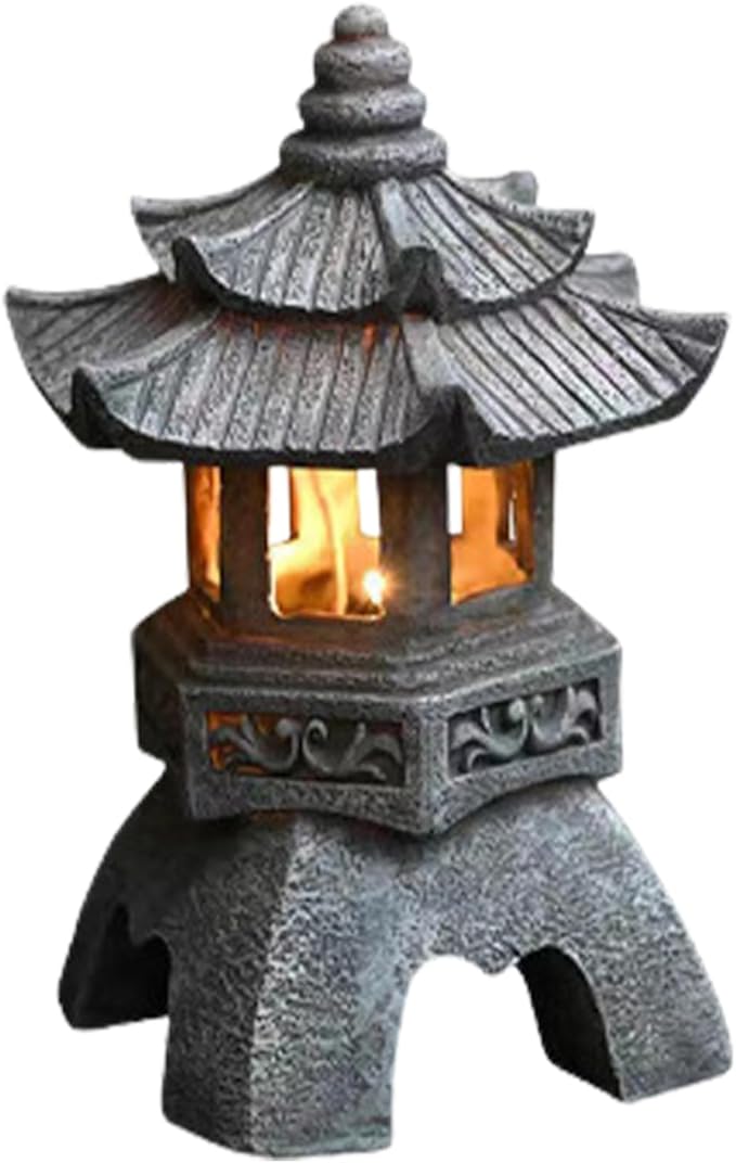Garden Statues Outdoor, Solar Garden Statues, Palace Lamp Solar Powered Zen Lantern, Solar Yard Decorations for Outside Patio, Garden, Lawn (B)