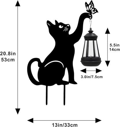 Black Cat Christmas Yard Decorations Outdoor - Solar Lights Outdoor Garden Decor Stake with Butterfly Decorative Metal Housewarming Ornament for Pathway Lawn Patio – Unique Gift for Woman Mom Grandma