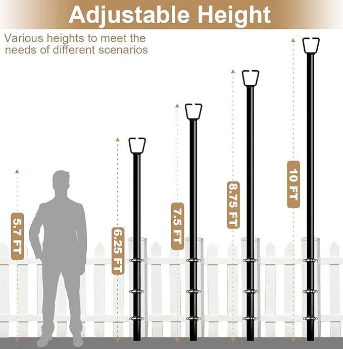 Queension 10FT Deck String Light Poles for Outdoor String Lights for Garden, Backyard, Patio Lighting Stand for Parties, Bistro & Weddings, 1 Pack