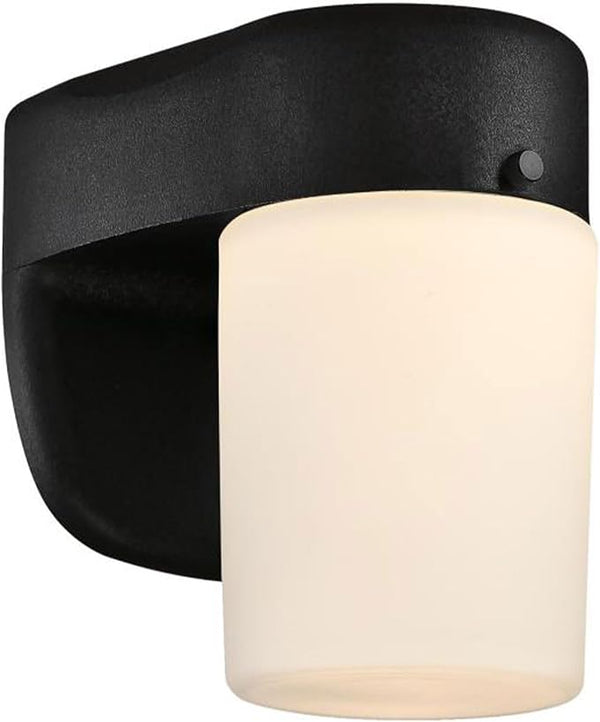 6106700 One-Light Dimmable LED Outdoor Wall Fixture with Dusk to Dawn Sensor, Black Finish with Frosted Opal Glass | Lumora