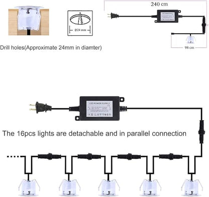 Tomshine Recessed LED Deck Light Kits, 16 Pack φ32mm Step Lights Outdoor Waterproof, 12V Low Voltage Landscape Lights for Garden, Patio, Yard, Stair, Corner Decoration