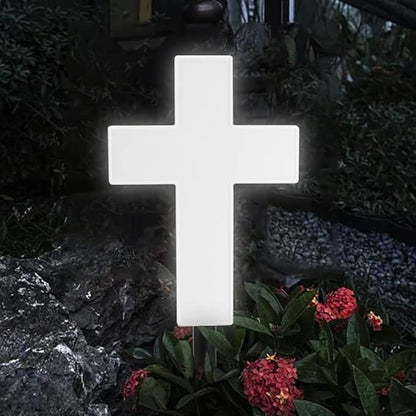 Xiaokeis Solar Lighted Path Light, White, Cemetery Decoration, Garden, Outdoor, Plastic, Faith-Love, Warm White, Cross, 25 x 8 x 57cm/9.84 x 3.15 x 22.44inch