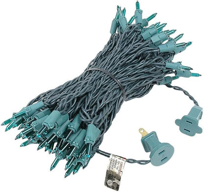 Novelty Lights 50 Feet 100 Bulbs Traditional Incandescent Mini Lights, Green on Green Wire with 6" Spacing, Commercial Grade and UL Listed for Indoor/Outdoor Use, End-to-End Connectable
