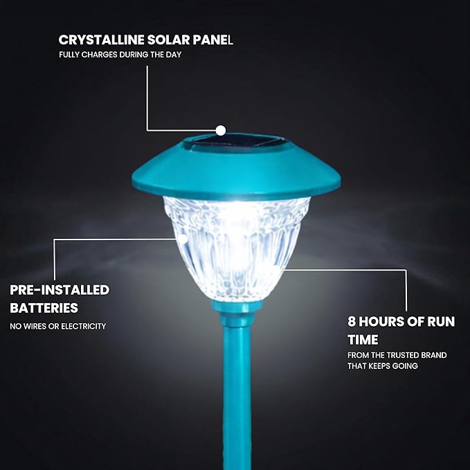 Energizer Solar Outdoor Garden Lights - 10 Pack LED Driveway Solar Lights with 10 Lumen Output & Patterned Glass & Metal Finish, IP65 Waterproof & Easy to Install Garden Lights for Outside - Turquoise
