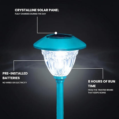 Energizer Solar Outdoor Garden Lights - 10 Pack LED Driveway Solar Lights with 10 Lumen Output & Patterned Glass & Metal Finish, IP65 Waterproof & Easy to Install Garden Lights for Outside - Turquoise