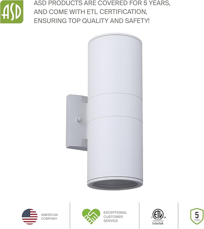ASD 2 Light Outdoor Wall Light Fixture | 120W E26 Bulb Socket 120V ETL Cylinder Up Down Lights | | Lumora