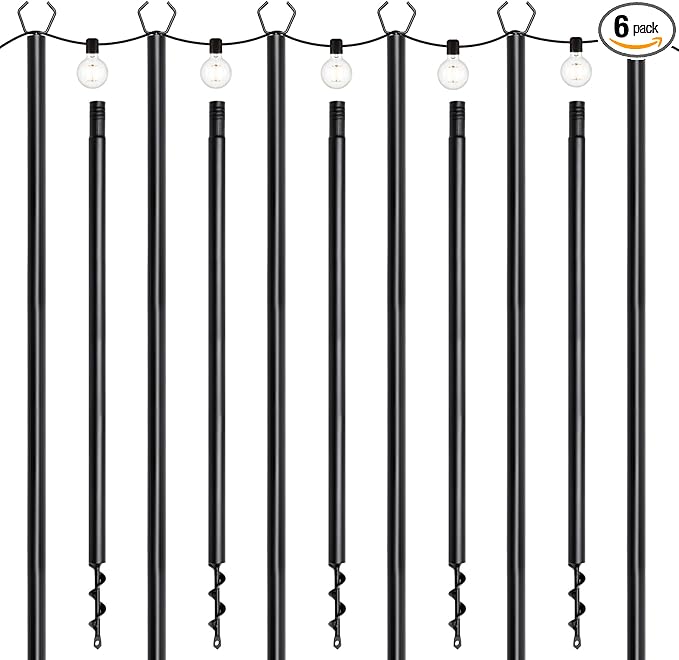6 Pack String Light Poles for Outdoor, 10 ft Outside String Light Pole Hanging Party Wedding Decorations for Lawn | Lumora