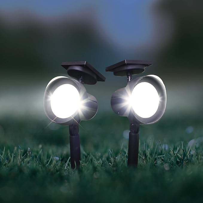 Crosslight Outdoor Solar Warm White LED Weatherproof Spot Light for Gardens, Walkways, Patios and Yards - 15 Lumens (2-Pack)