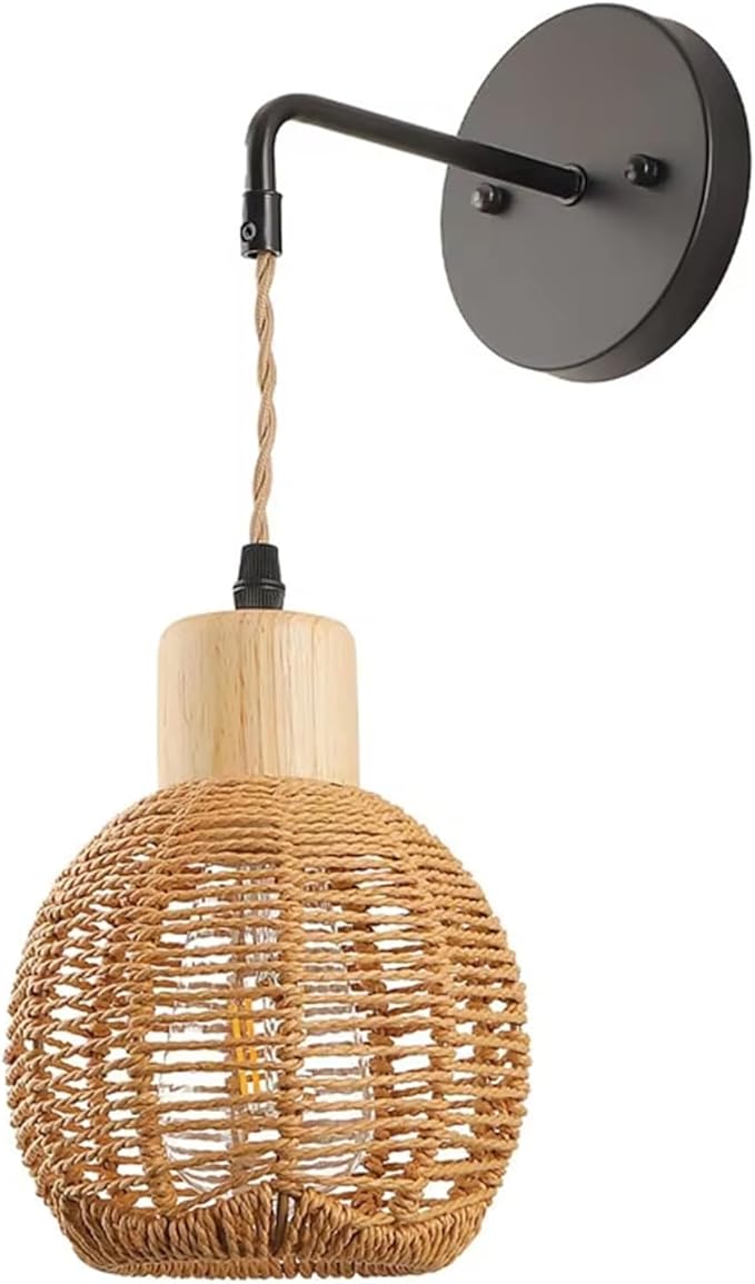 Creative Vintage Handmade Rattan Woven Wall Lamp E27 Wall Sconce Aisle Corridor Hotel Restaurant Cafe Light ，Porch