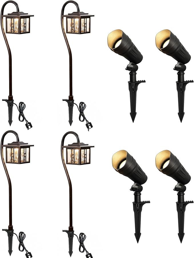 LITFIT 8 Pack Low-Voltage Outdoor Integrated LED Landscape Lighting with Spotlights, 3W 185LM and 7.5W 410LM Die-cast Aluminum, IP65 Waterproof Oil-Rubbed Bronze Pathway Light for Yard Lawn