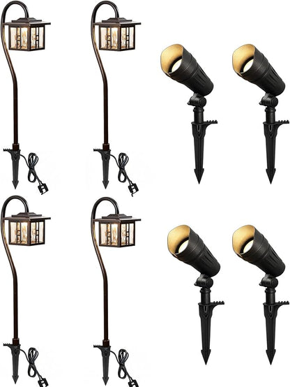 LITFIT 8 Pack Low-Voltage Outdoor Integrated LED Landscape Lighting with Spotlights, 3W 185LM and 7.5W 410LM Die-cast Aluminum, IP65 Waterproof Oil-Rubbed Bronze Pathway Light for Yard Lawn