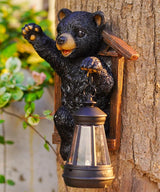 Bear Tree Hugger with Solar Lantern - Resin Bear Statue for Outdoor Garden Decor - Ideal Housewarming & Birthday | Lumora